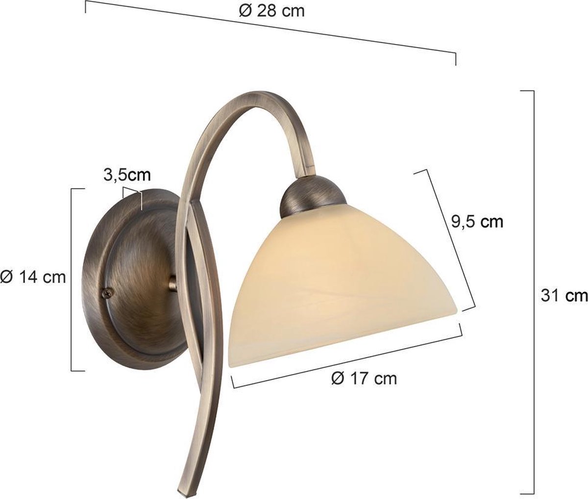 Lightning - Landelijke Wandlamp Hangend 1-l. Glas - Brons - Bruin