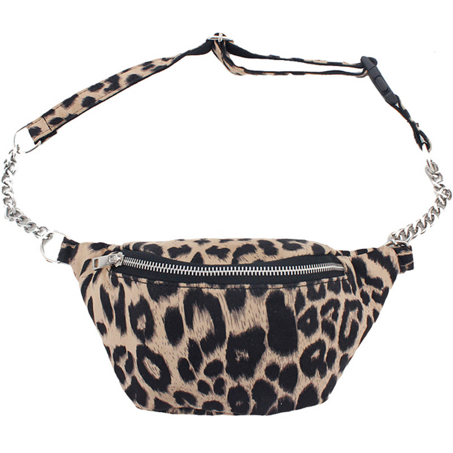 Bellatio Design Heuptasje/buideltasje/fanny Pack Luipaardprint Met Ketting 27 X 16 Cm - Heuptassen - Beige