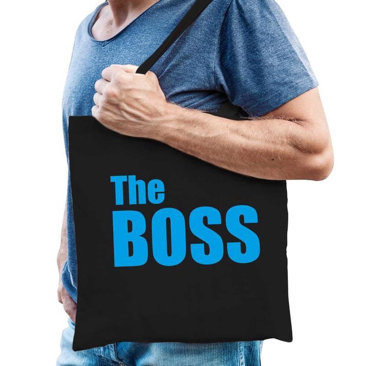 Bellatio Decorations Katoenen Tassen The Boss En The Real Boss Volwassenen - Feest Boodschappentassen - Zwart