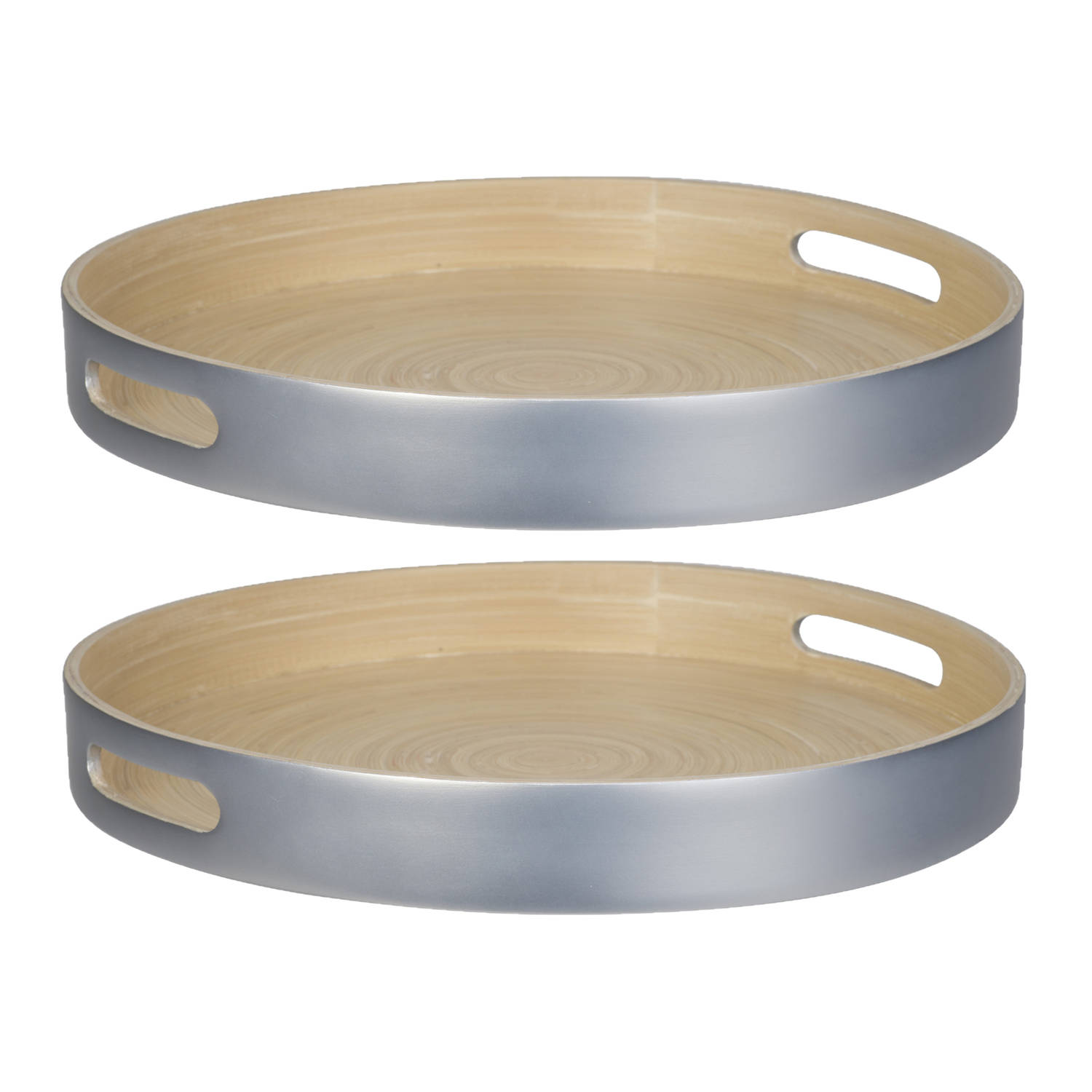 Cosy&Trendy 2x Stuks Kaarsenborden/kaarsenplateaus Zilver Bamboe Rond D30 Cm - Kaarsenplateaus - Silver