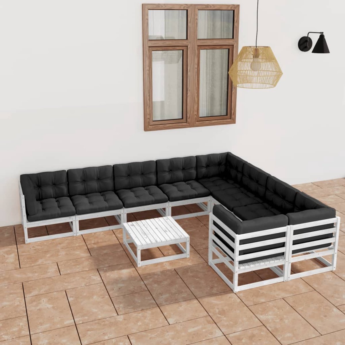 Vidaxl 10-delige Loungeset Met Kussens Massief Grenenhout - Wit