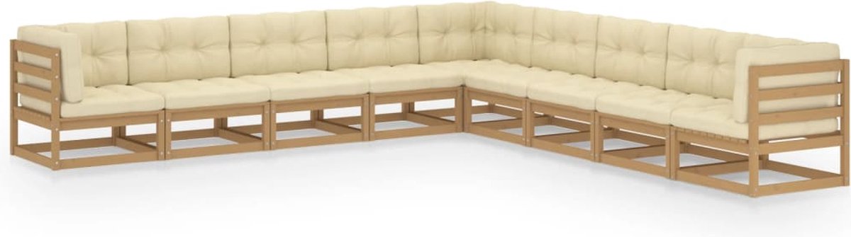 Vidaxl 9-delige Loungeset Met Kussens Massief Grenenhout Honing - Bruin