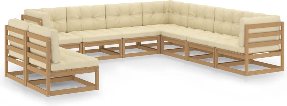 Vidaxl 9-delige Loungeset Met Kussens Massief Grenenhout Honing - Bruin