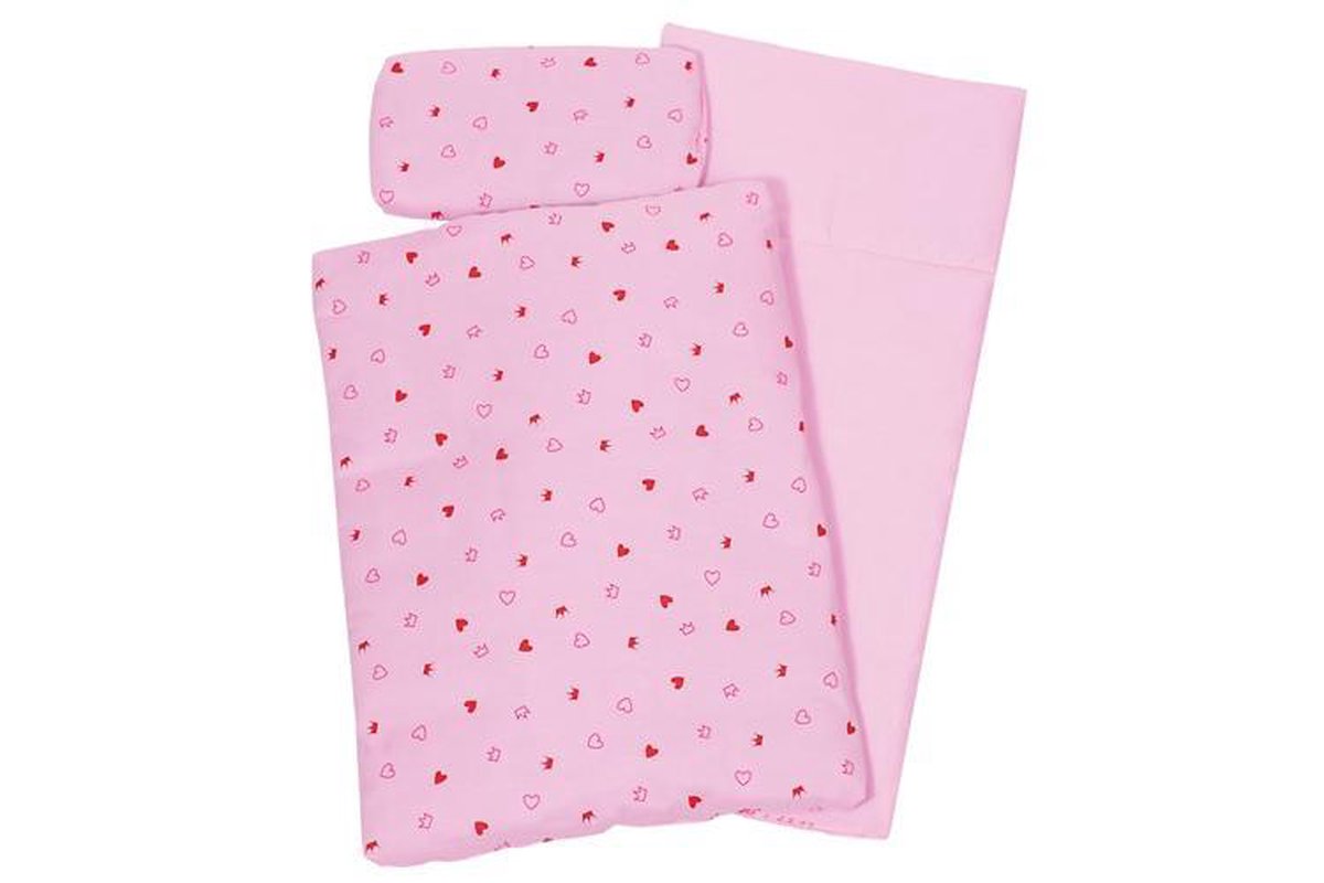 Goki Poppen Beddengoed Hartjes En Kroontjes - Roze