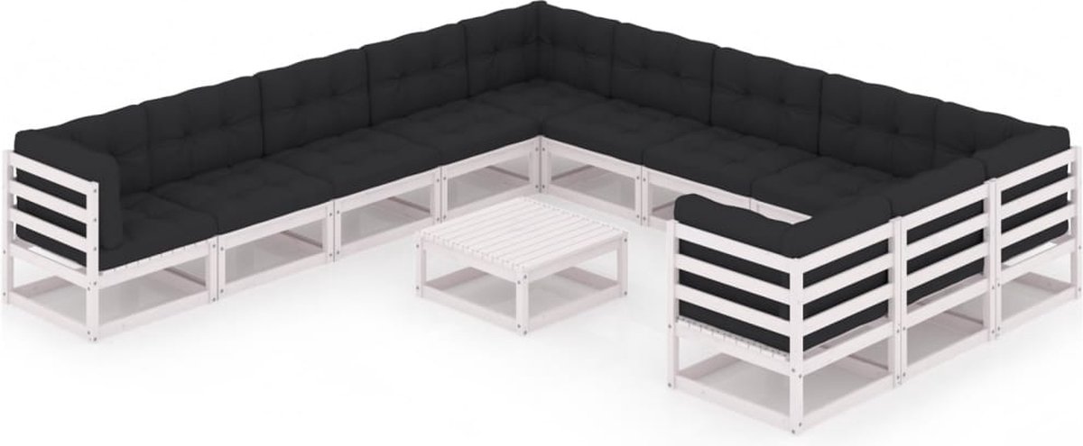 Vidaxl 12-delige Loungeset Met Kussens Massief Grenenhout - Wit