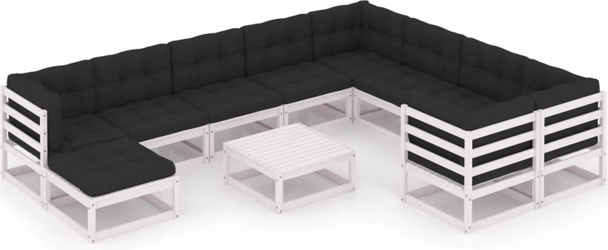 Vidaxl 11-delige Loungeset Met Kussens Massief Grenenhout - Blanco