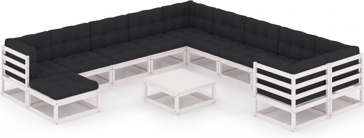 Vidaxl 12-delige Loungeset Met Kussens Massief Grenenhout - Wit