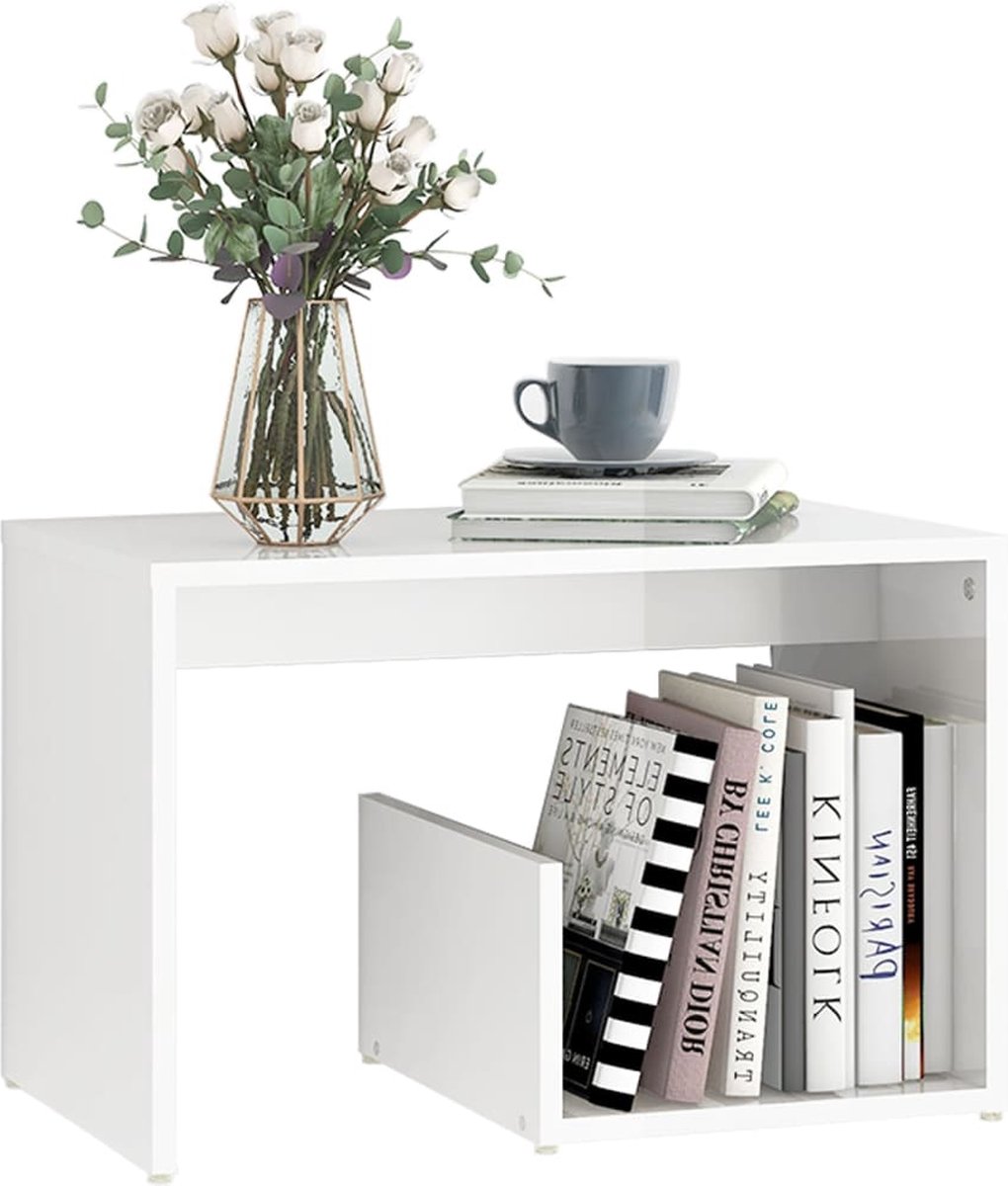 Vidaxl Bijzettafel 59x36x38 Cm Spaanplaat Hoogglans - Wit