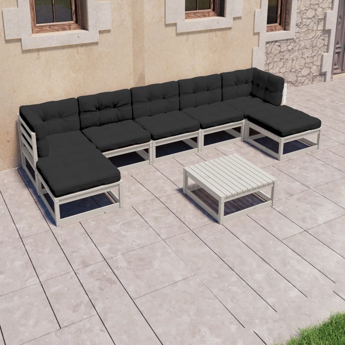 Vidaxl 8-delige Loungeset Met Kussens Massief Grenenhout - Wit