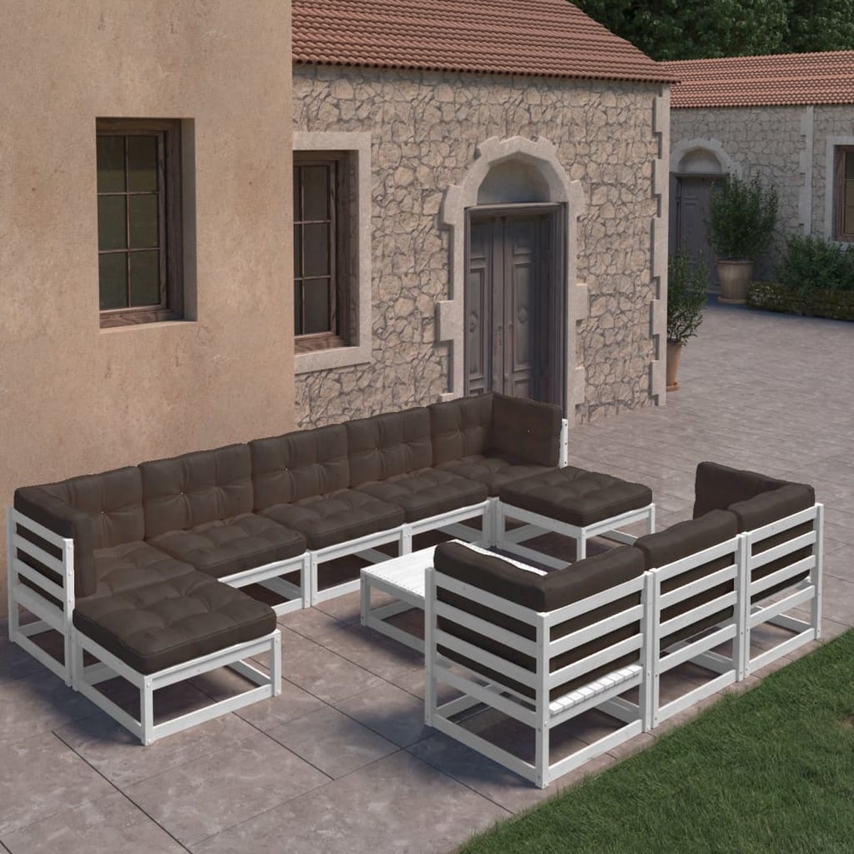 Vidaxl 11-delige Loungeset Met Kussens Massief Grenenhout - Wit