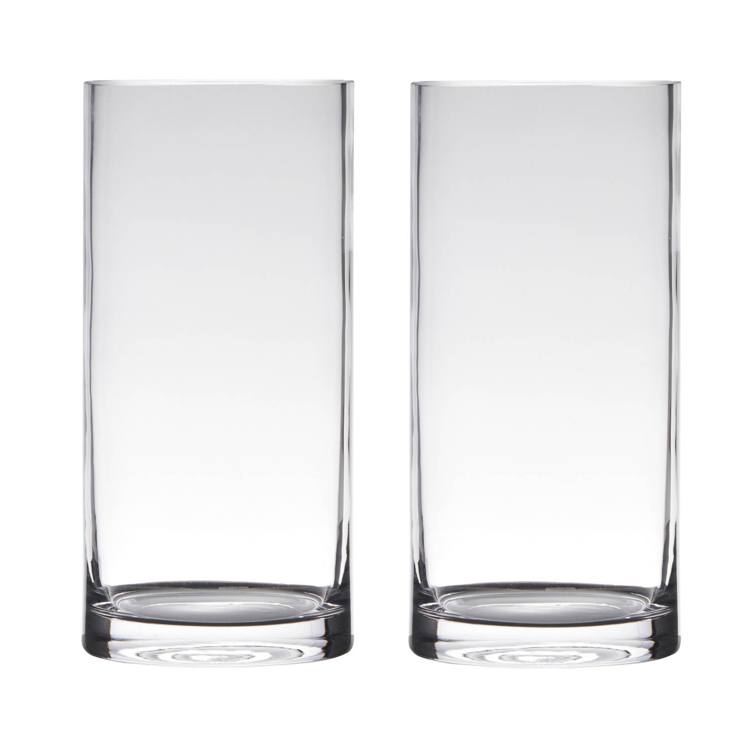 Bellatio Decorations Set Van 2x Stuks Transparante Home-basics Cylinder Vorm Vaas/vazen Van Glas 30 X 12 Cm - Vazen