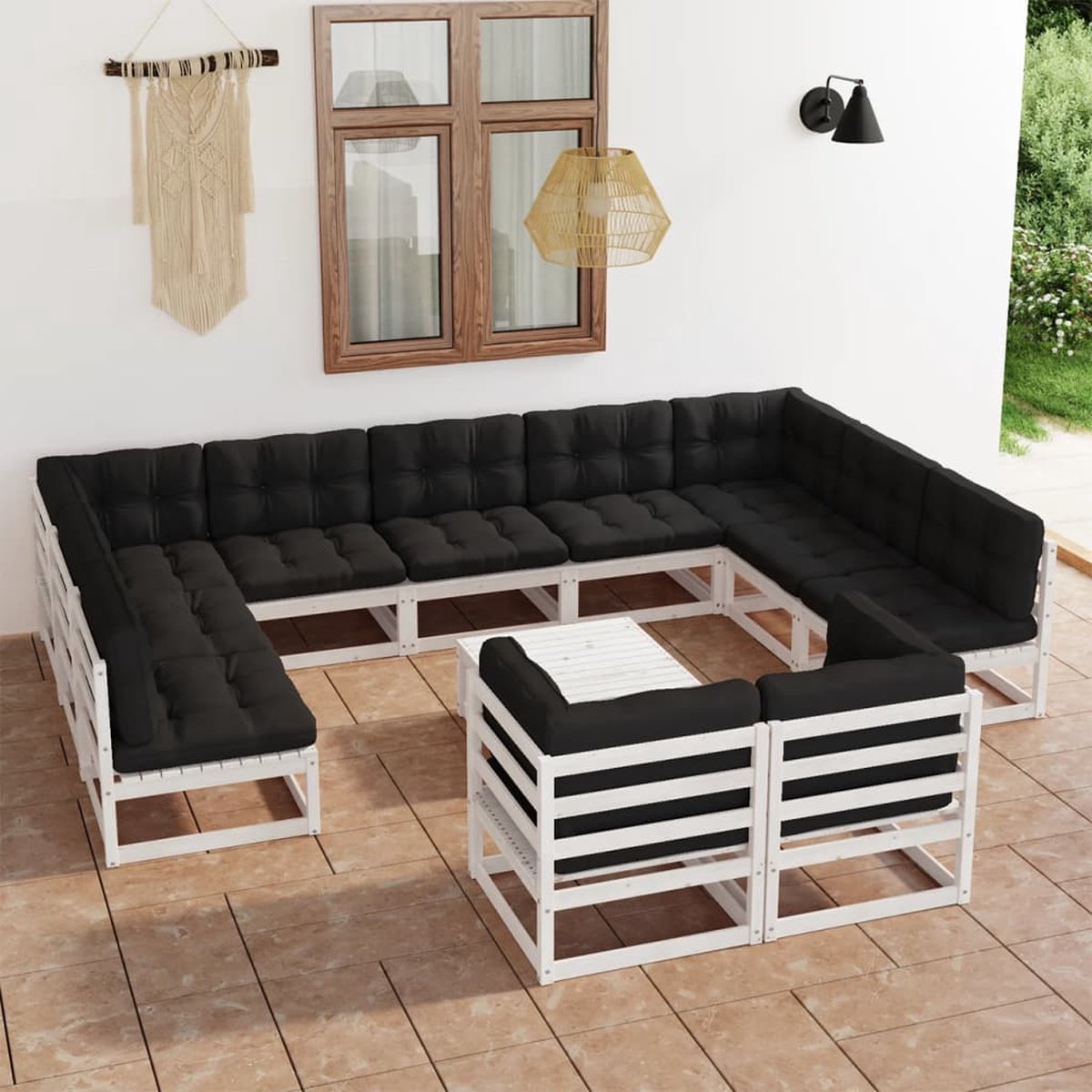 Vidaxl 12-delige Loungeset Met Kussens Massief Grenenhout - Wit