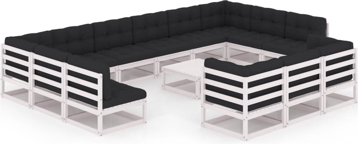 Vidaxl 14-delige Loungeset Met Kussens Massief Grenenhout - Wit