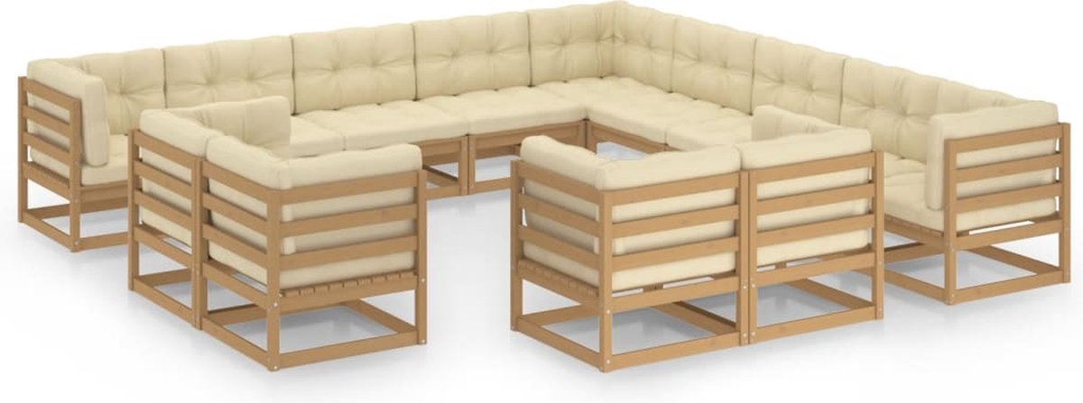 Vidaxl 13-delige Loungeset Met Kussens Massief Grenenhout Honing - Bruin