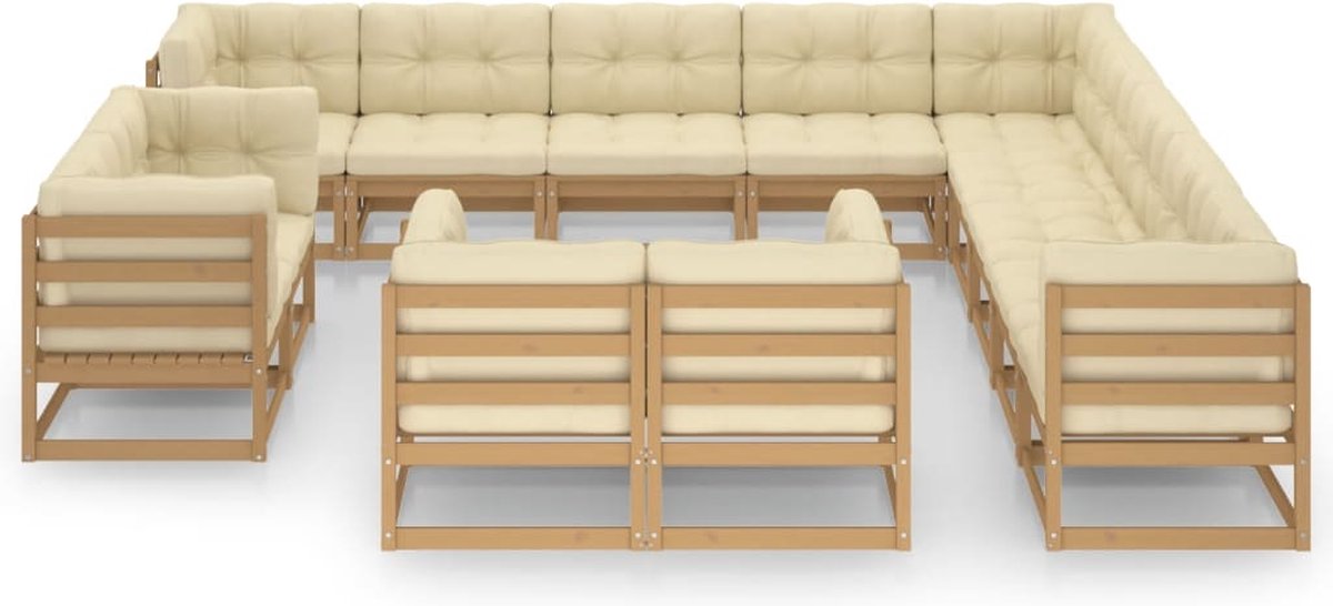 Vidaxl 13-delige Loungeset Met Kussens Massief Grenenhout Honing - Bruin