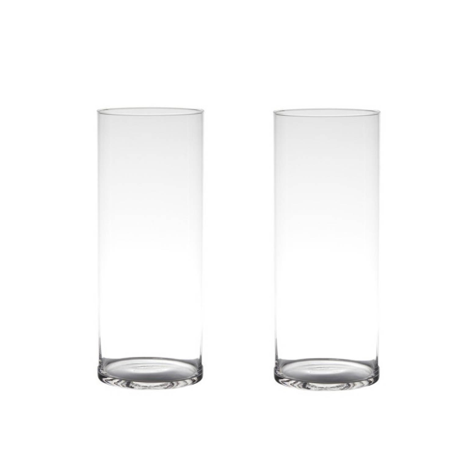 Bellatio Decorations Set Van 2x Stuks Transparante Home-basics Cylinder Vaas/vazen Van Glas 35 X 14 Cm - Vazen