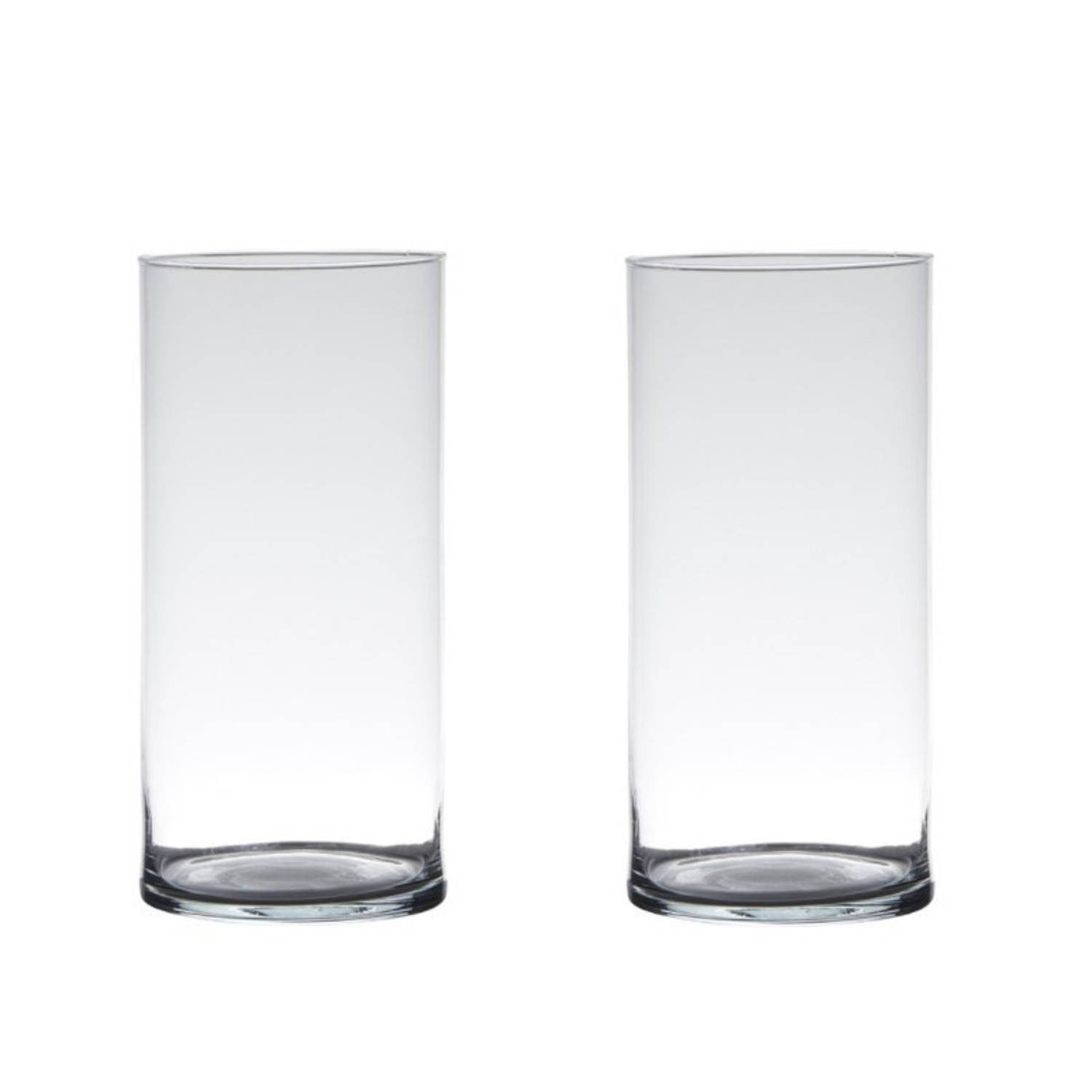 Bellatio Decorations Set Van 2x Stuks Transparante Home-basics Cylinder Vaas/vazen Van Glas 30 X 12 Cm - Vazen