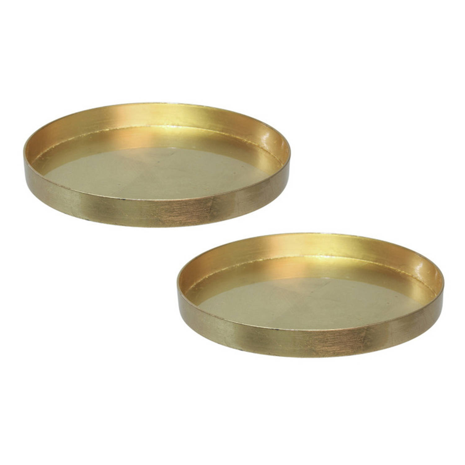 Bellatio Decorations 2x Stuks Ronde Kunststof Dienbladen/kaarsenplateaus D27 Cm - Kaarsenplateaus - Goud