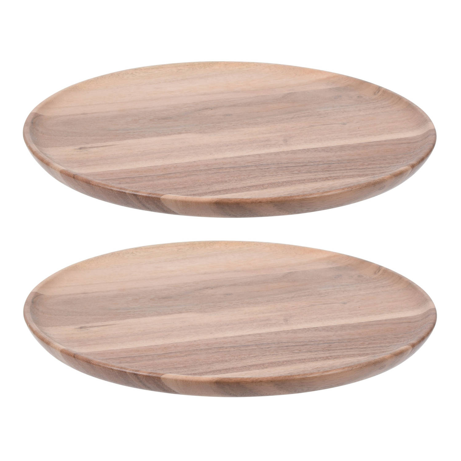 Bellatio Decorations Set Van 2x Stuks Woondecoratie Houten Kaarsen Plateau Onderbord Rond D28 X H1,5 Cm - Kaarsenplateaus - Bruin