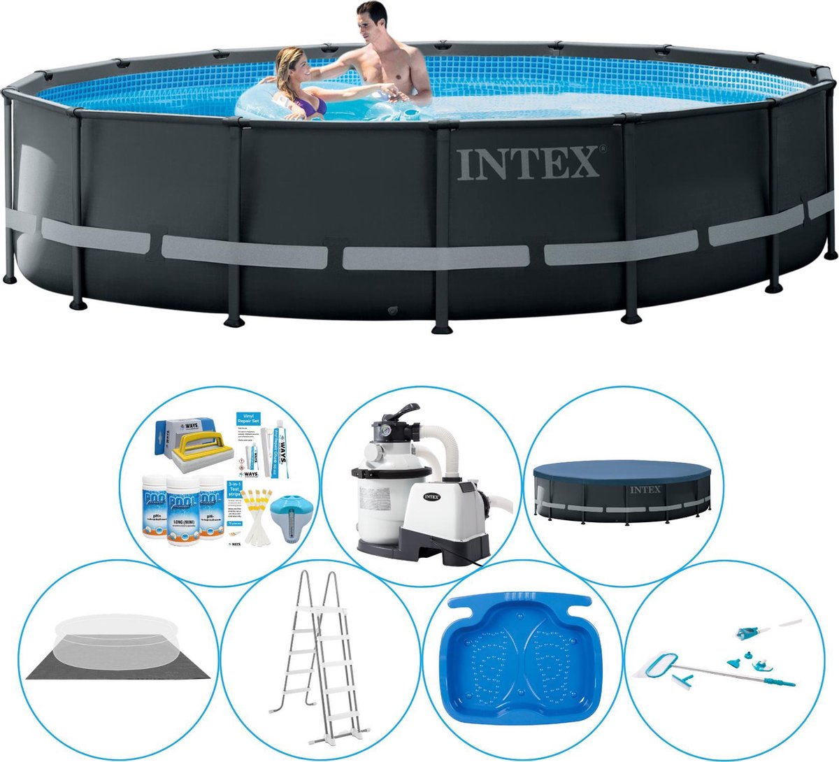 Intex Ultra Xtr Frame Rond 488x122 Cm - Zwembad Inclusief Accessoires - Grijs