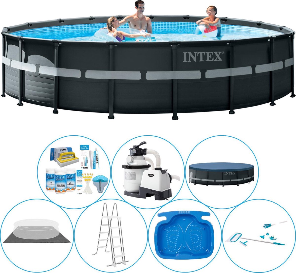 Intex Ultra Xtr Frame Rond 549x132 Cm - Zwembad Inclusief Accessoires - Grijs