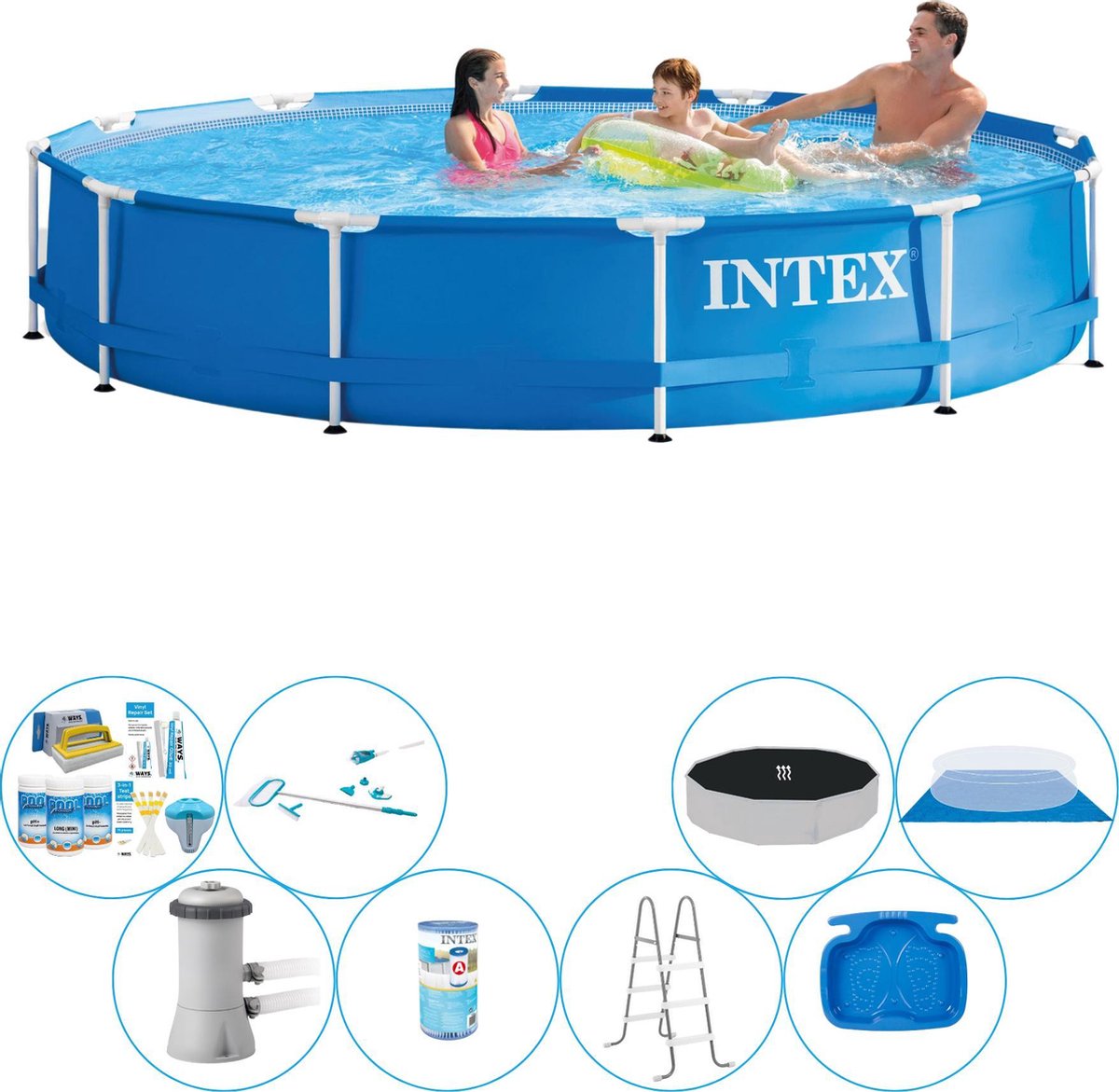 Intex Deluxe Zwembad Deal - Metal Frame Rond 366x76 Cm - Blauw