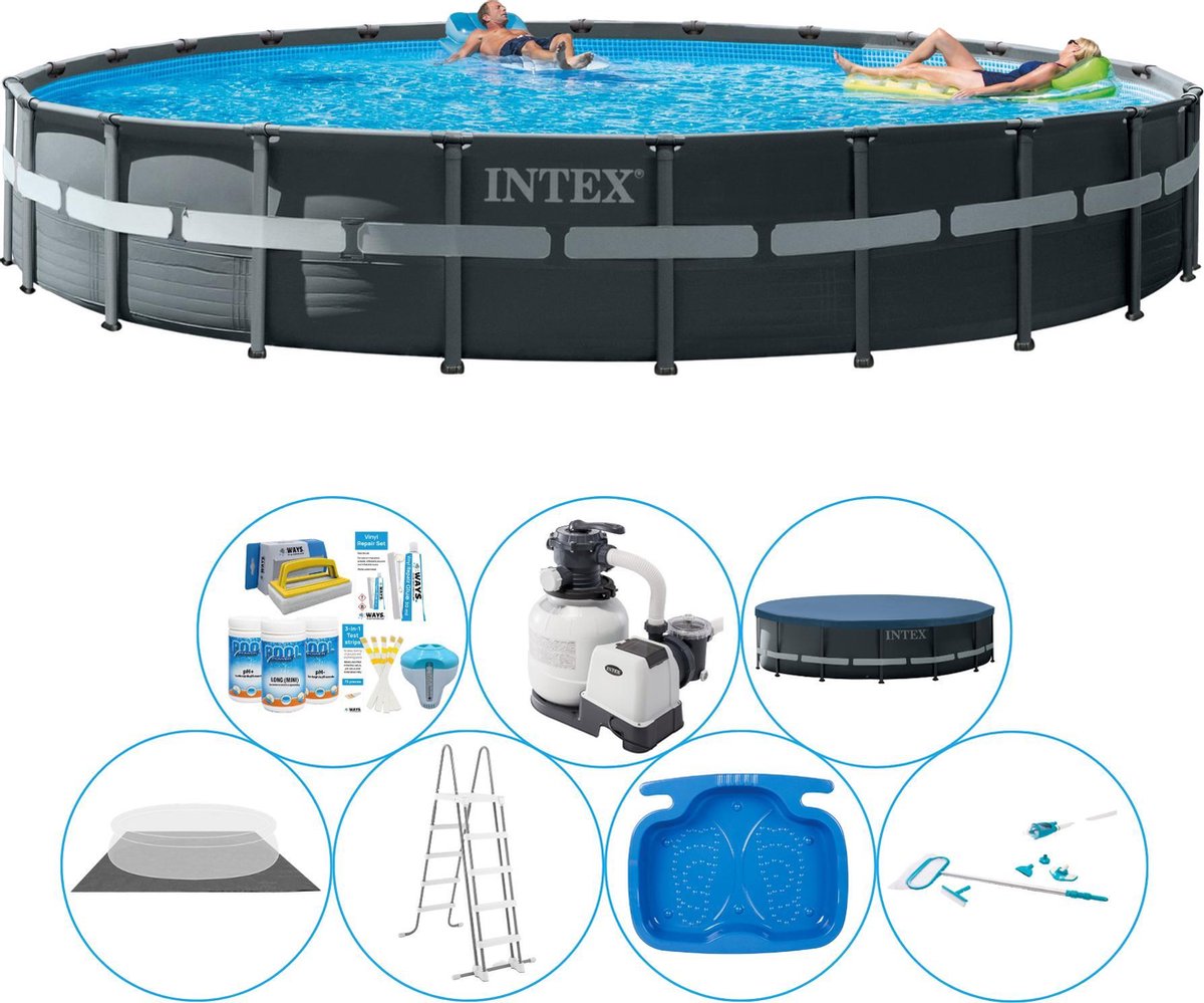 Intex Ultra Xtr Frame Rond 732x132 Cm - Zwembad Inclusief Accessoires - Grijs