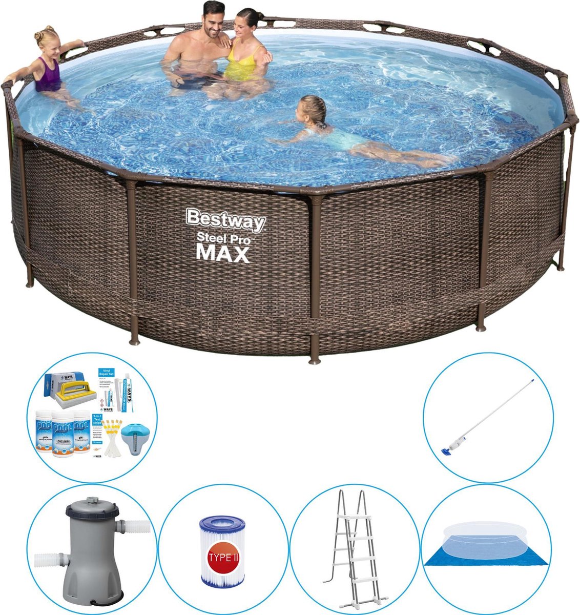 Bestway Steel Pro Max Rattan 366x100 Cm - 7-delig - Zwembad Super Deal - Bruin