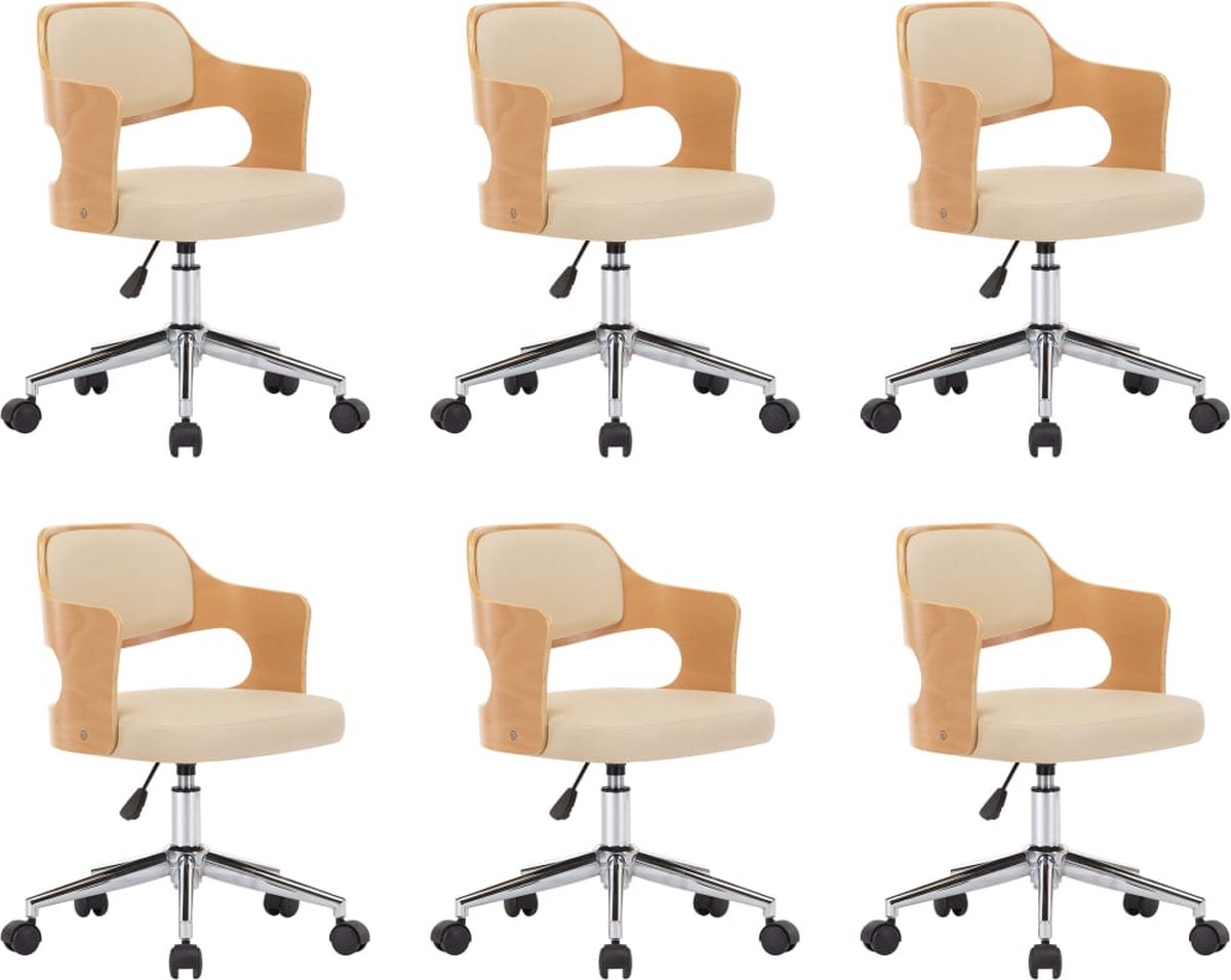 Vidaxl Eetkamerstoelen Draaibaar 6 St Gebogen Hout En Kunstleer Crème
