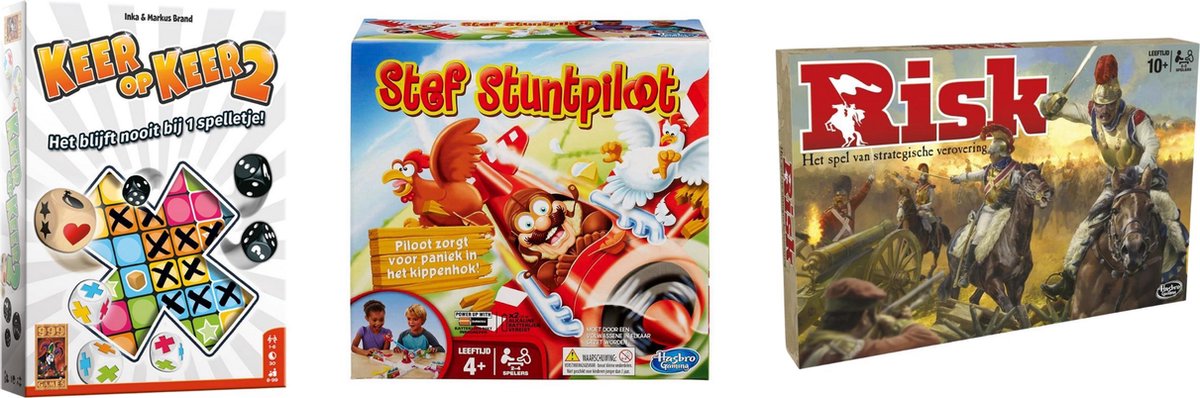 999Games Spellenset - 3 Stuks - Keer Op Keer 2 & Risk & Stef Stuntpiloot