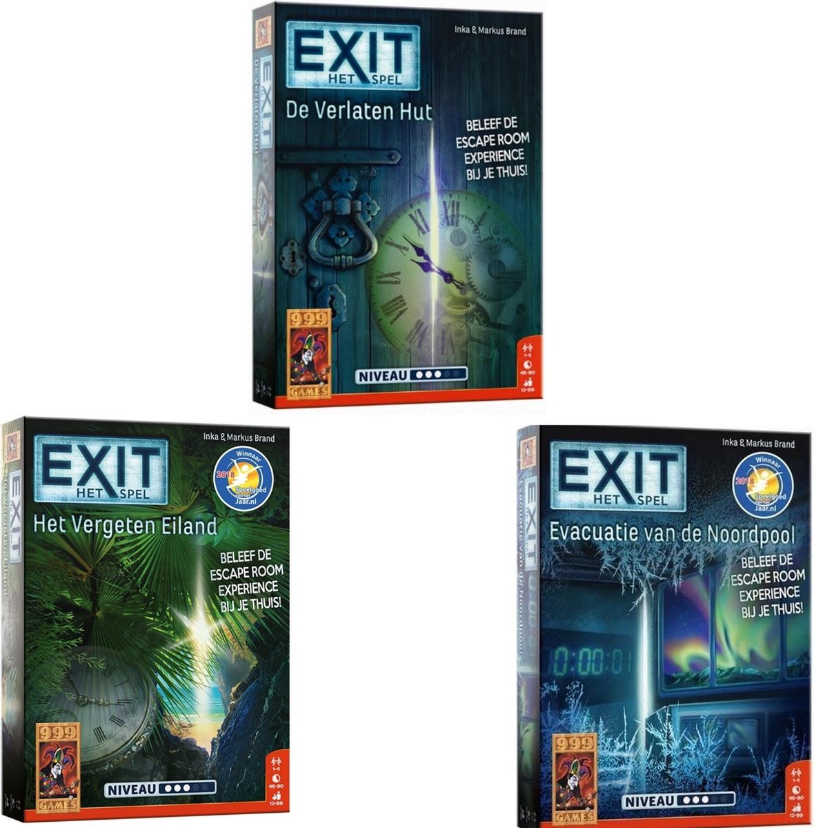 999Games Bordspellen - Exit - De Verlaten Hut & Het Vergeten Eiland & Evacuatie Van De Noordpool