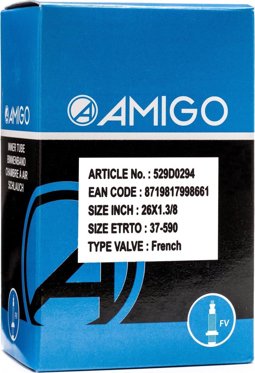 Amigo Binnenband 26 X 1 3/8 (37-590) Fv 48 Mm - Zwart