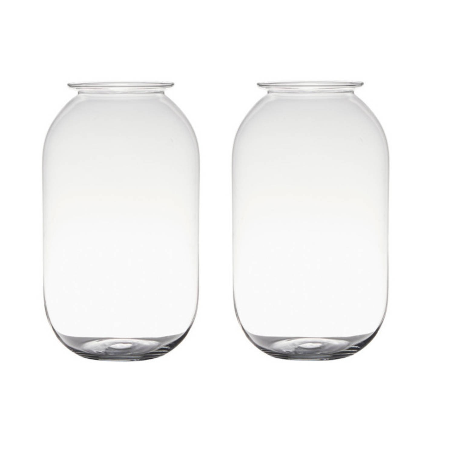 Bellatio Decorations Set Van 2x Stuks Transparante Home-basics Vaas/vazen Van Glas 30 X 19 Cm - Vazen