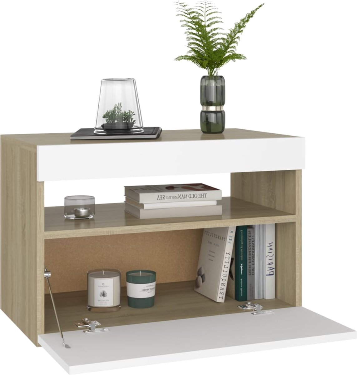 Vidaxl Nachtkastjes 2 St Led-verlichting 60x35x40 Cm Sonoma Eiken - Wit