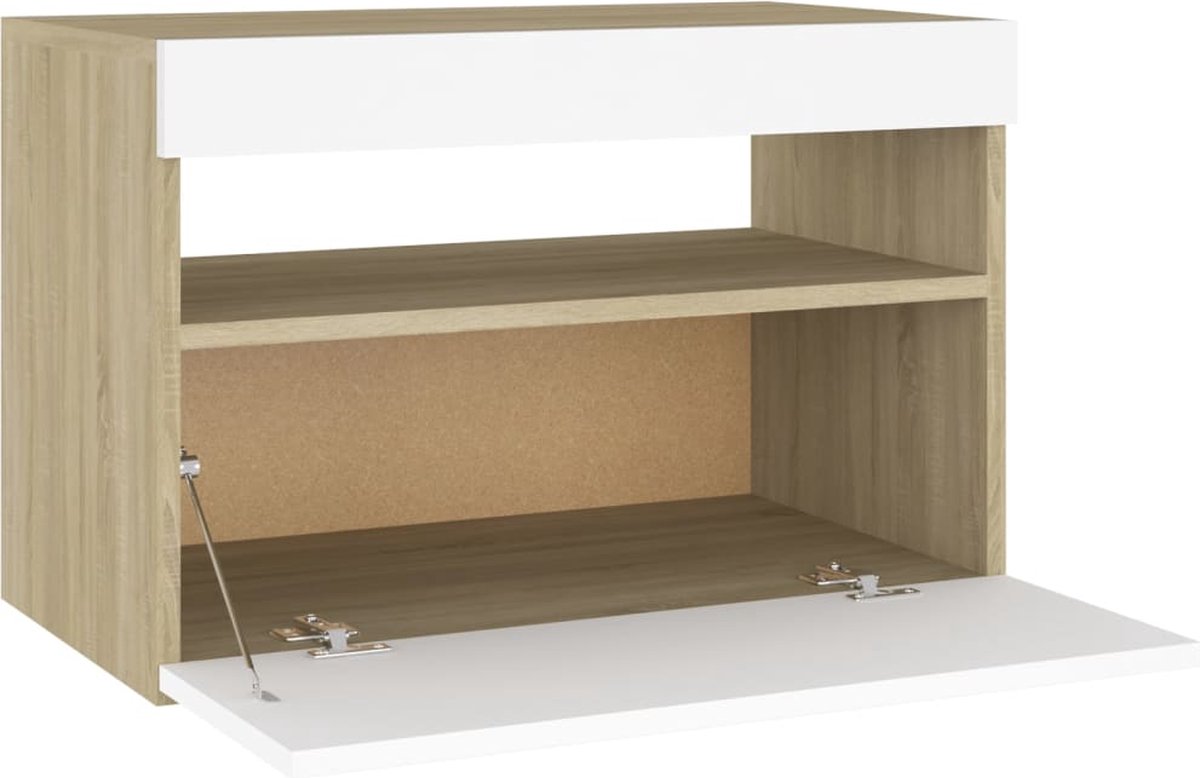 Vidaxl Nachtkastjes 2 St Led-verlichting 60x35x40 Cm Sonoma Eiken - Wit