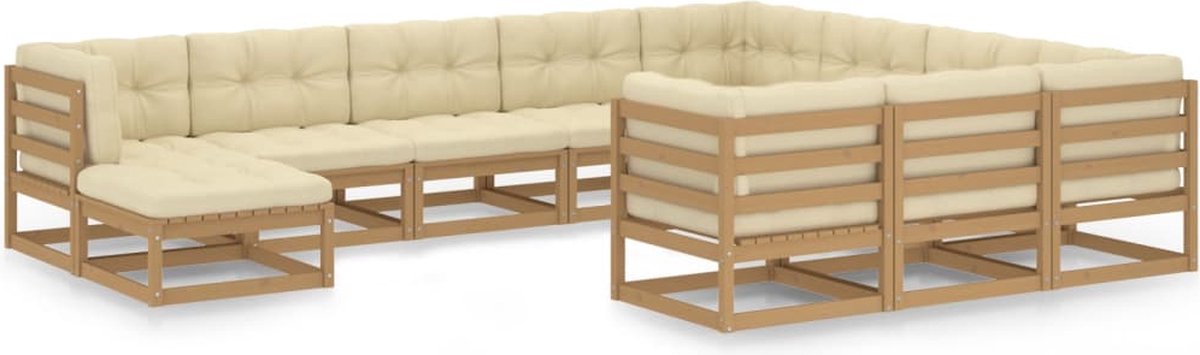 Vidaxl 11-delige Loungeset Met Kussens Massief Grenenhout Honing - Bruin