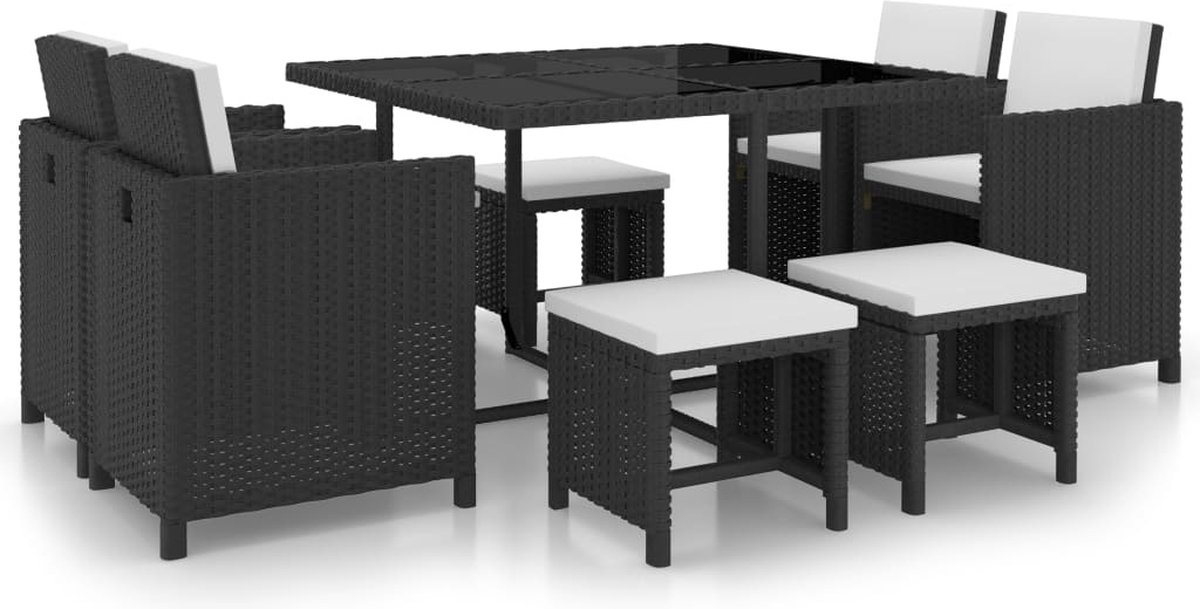 Vidaxl 9-delige Tuinset Met Kussens Poly Rattan - Negro