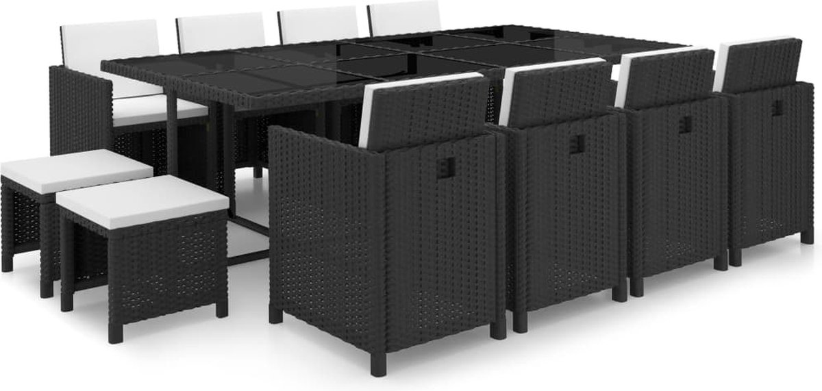 Vidaxl 13-delige Tuinset Met Kussens Poly Rattan - Zwart