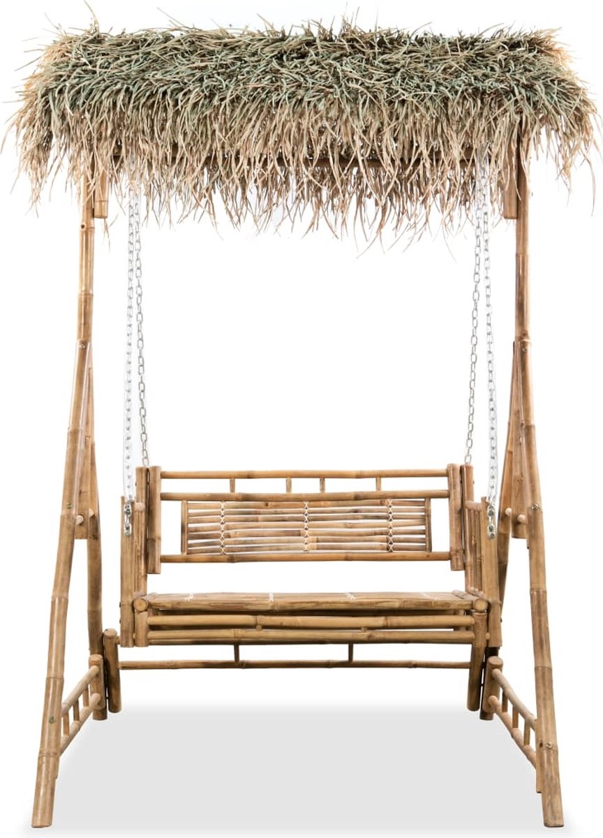 Vidaxl Schommelbank Met Palmbladeren 2-zits 202 Cm Bamboe - Bruin