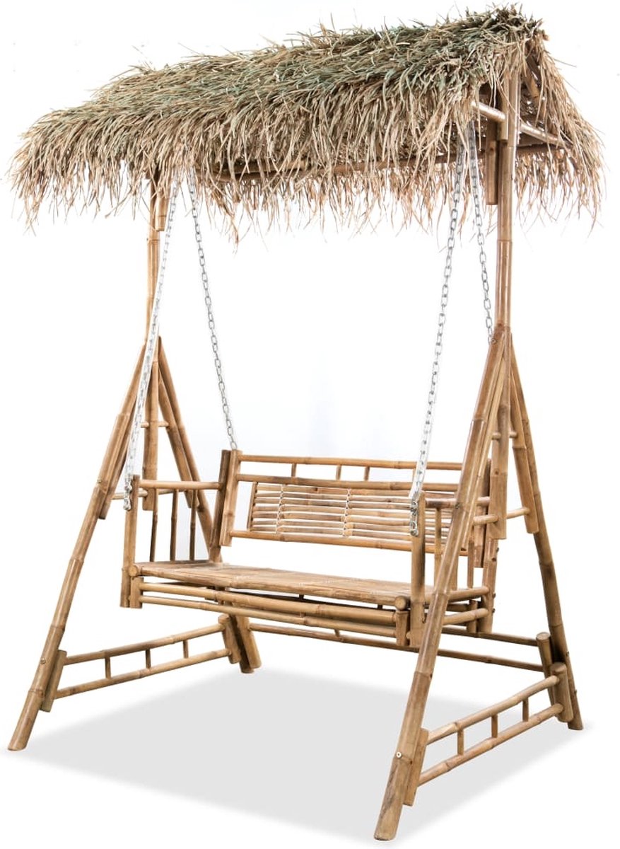 Vidaxl Schommelbank Met Palmbladeren 2-zits 202 Cm Bamboe - Bruin
