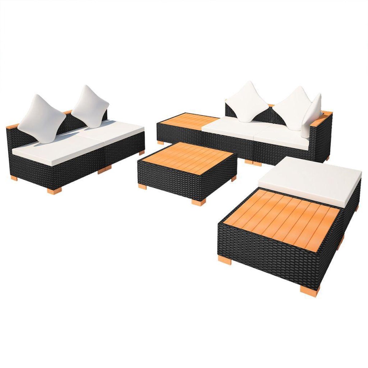 Vidaxl 8-delige Loungeset Met Kussens Poly Rattan - Zwart