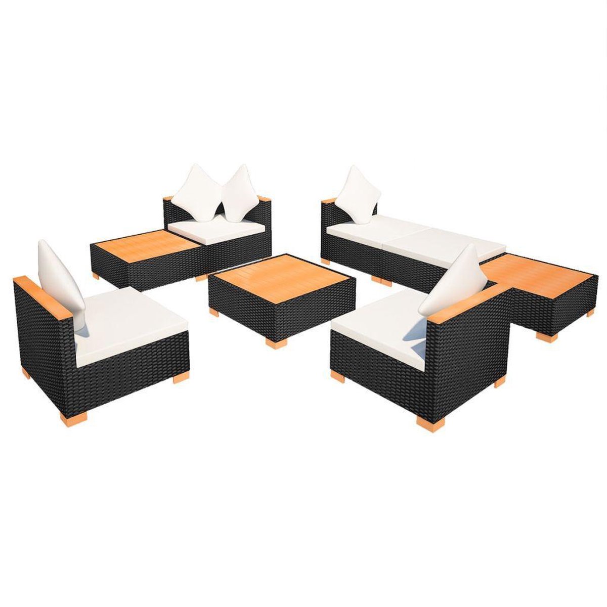 Vidaxl 8-delige Loungeset Met Kussens Poly Rattan - Zwart