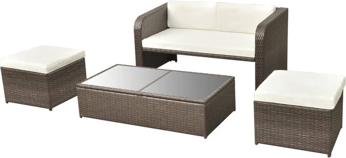 Vidaxl 4-delige Loungeset Met Kussens Poly Rattan - Bruin