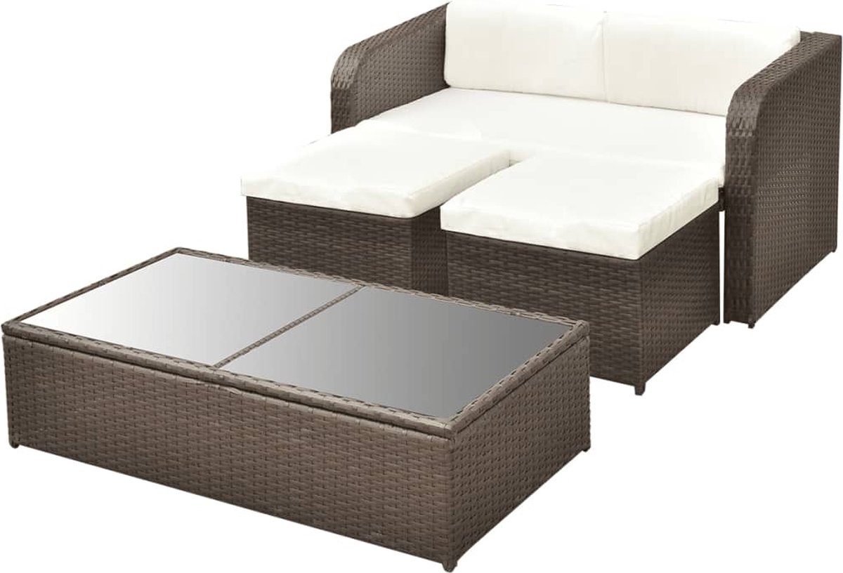 Vidaxl 4-delige Loungeset Met Kussens Poly Rattan - Bruin