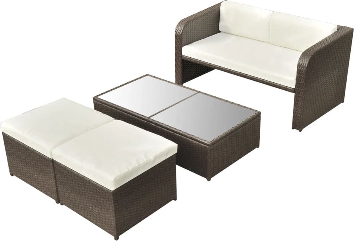 Vidaxl 4-delige Loungeset Met Kussens Poly Rattan - Bruin