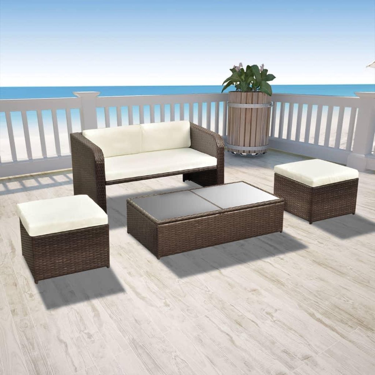 Vidaxl 4-delige Loungeset Met Kussens Poly Rattan - Bruin