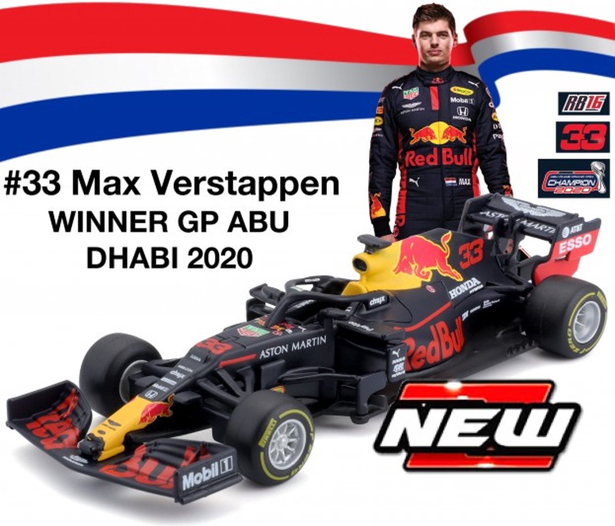 Bburago raceauto Honda RB16 #33 Max Verstappen 1:43 blauw