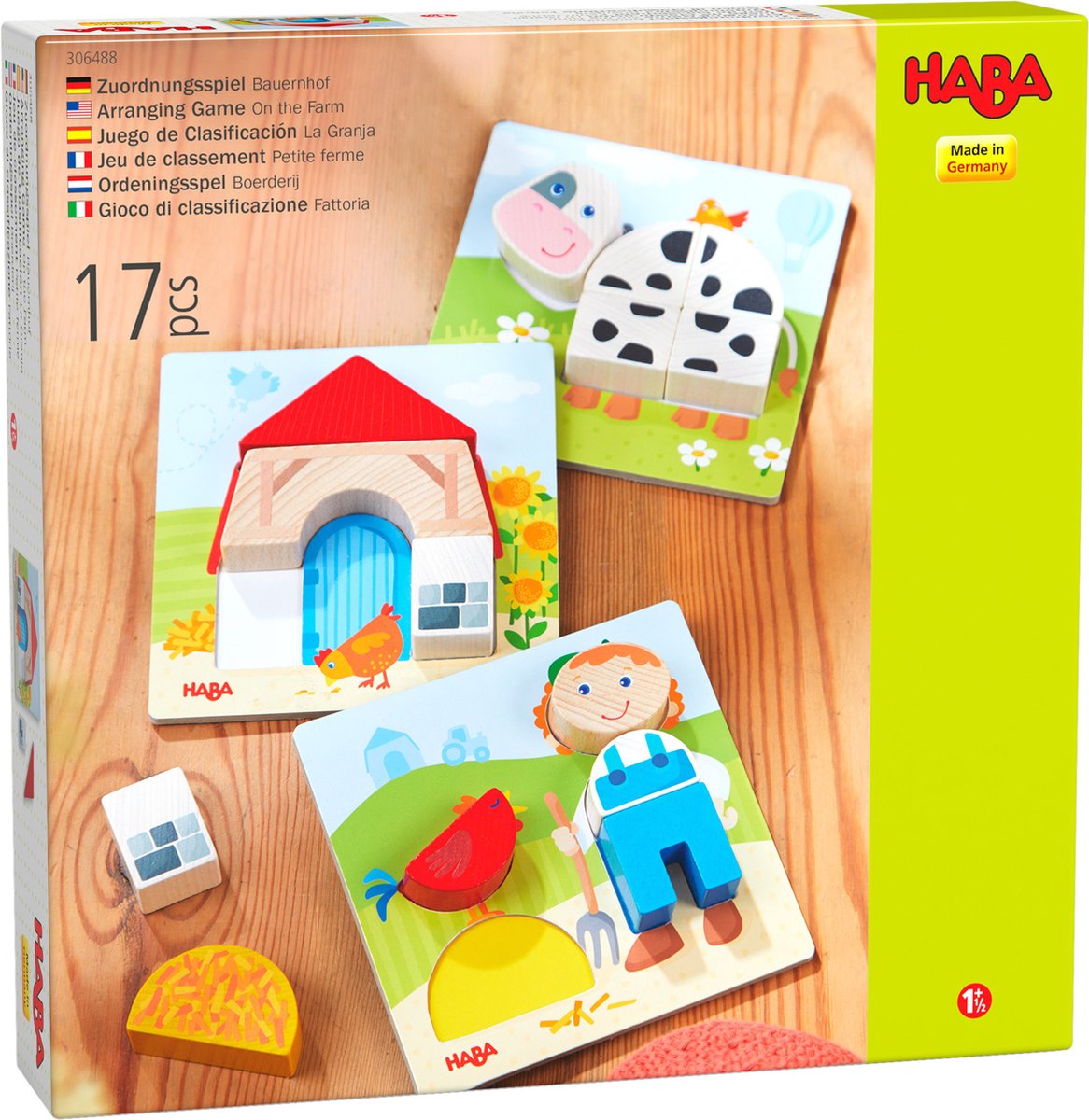 HABA vormenpuzzel Boerderij junior 15 x 15 cm hout 17 delig