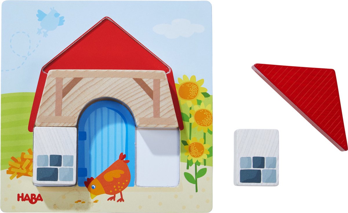 HABA vormenpuzzel Boerderij junior 15 x 15 cm hout 17 delig