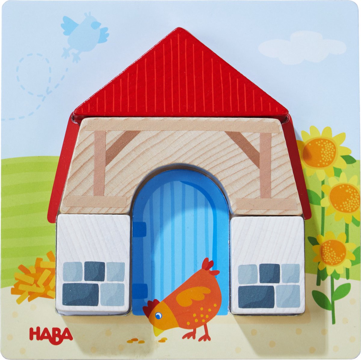 HABA vormenpuzzel Boerderij junior 15 x 15 cm hout 17 delig